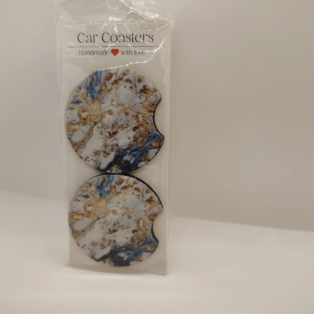 Hand Crafted Blue and Brown Rubber Car Coasters